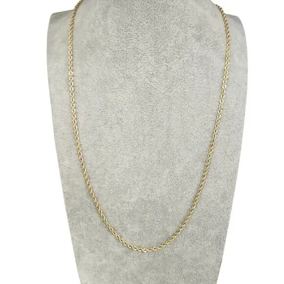14k Yellow Gold Rope Chain Necklace 20in Classic Twist Link, Secure Barrel Clasp - Picture 1 of 11